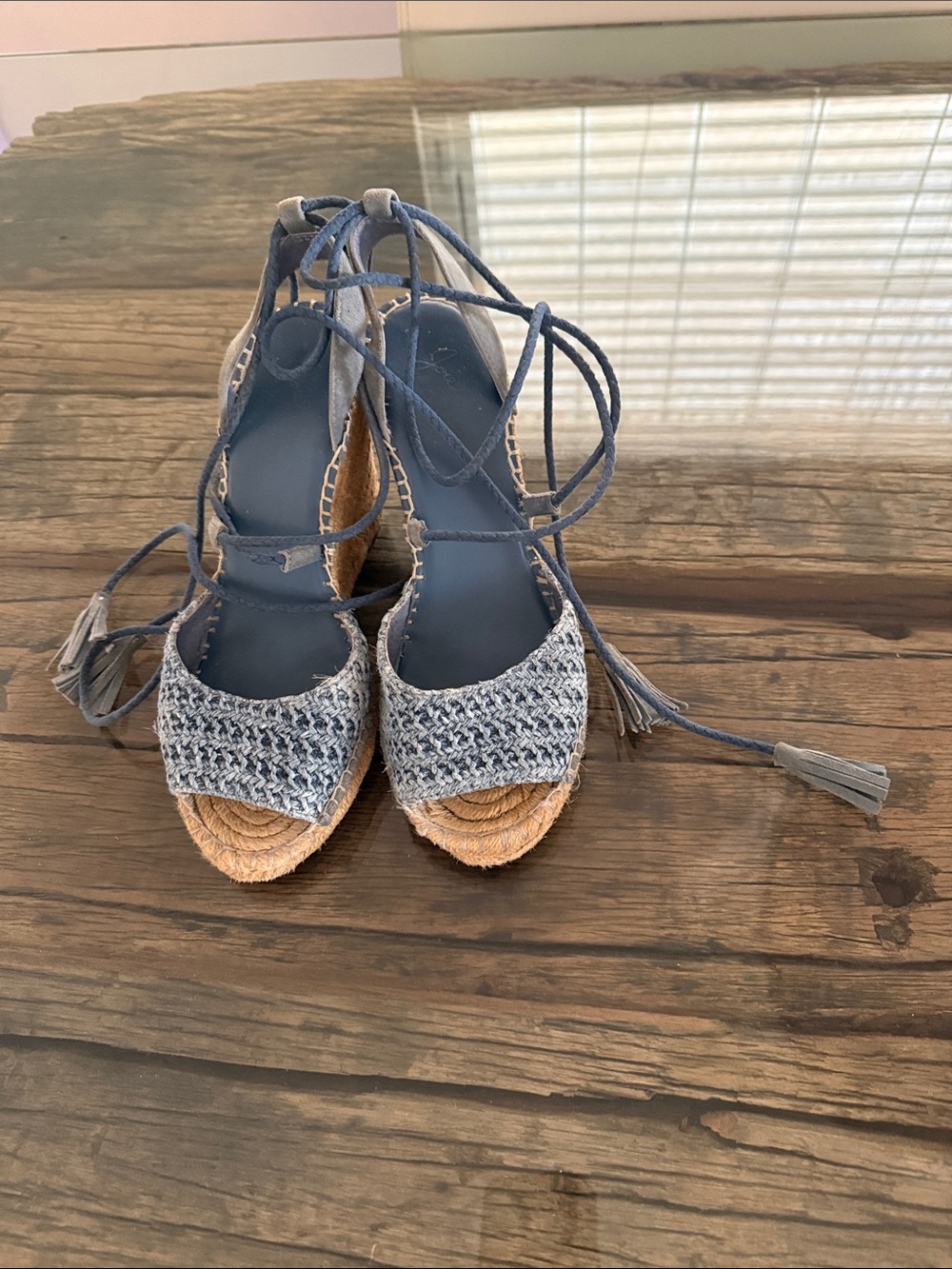 Joie Women's Blue Lace-Up Espadrille Wedges with ties